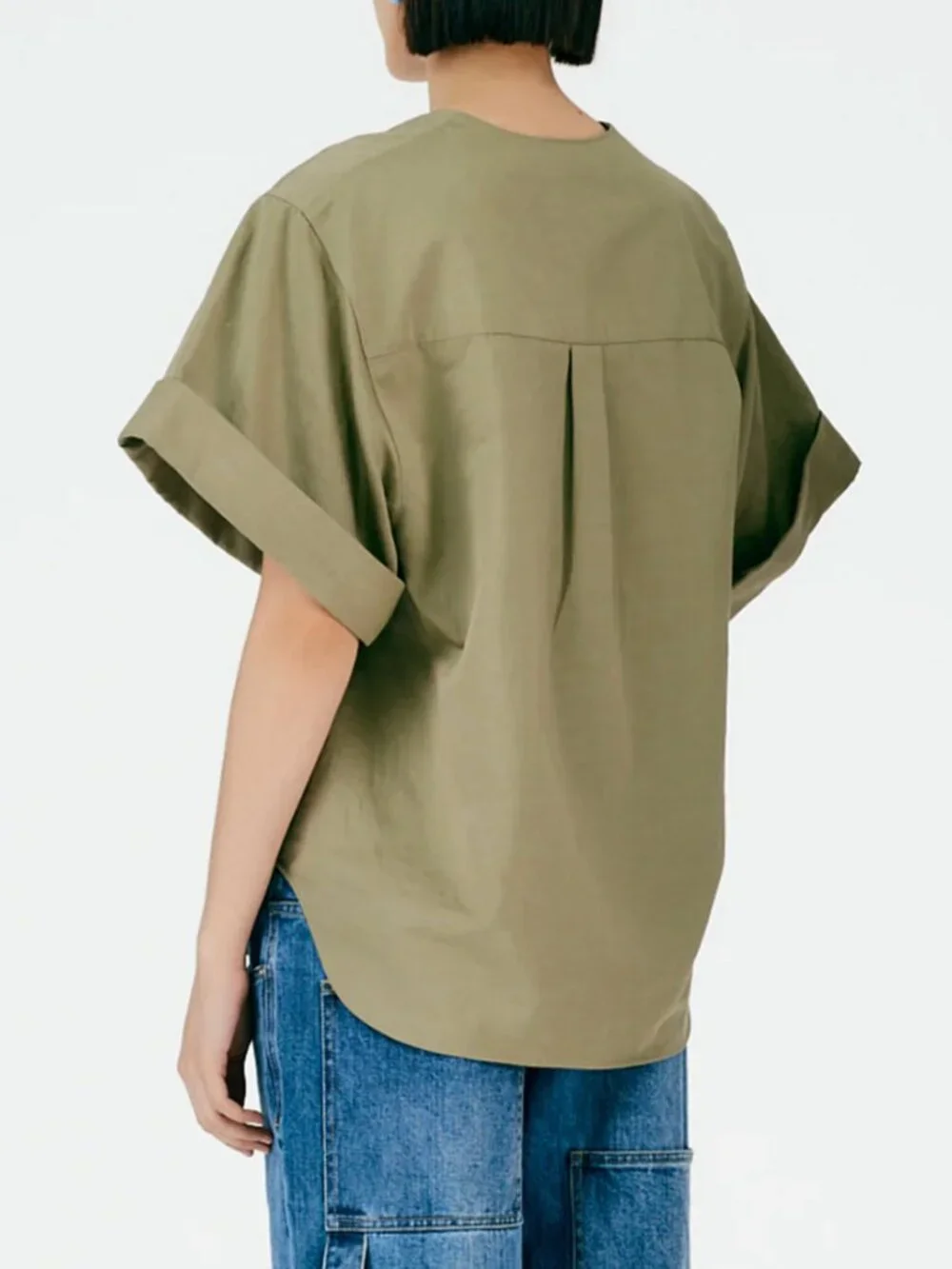 Tibi V-neck linen/cotton top, 8, khaki, $45 - Picture 2 of 5
